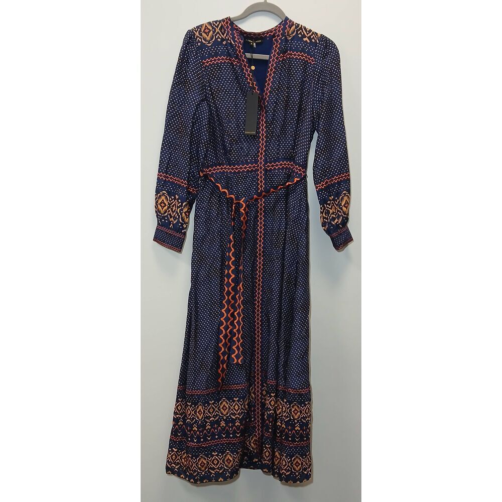 Caballero womens small long maxi michelle dress blue silk batik resort wear